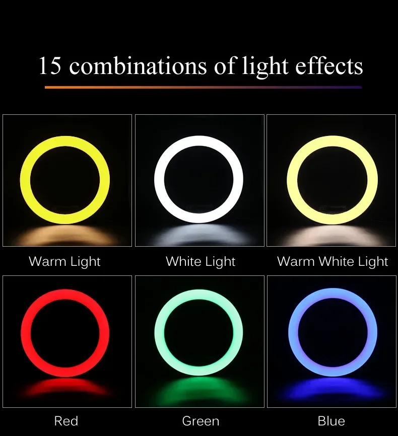 10in 26cm RGB Selfie Ring Light with Tripod Stand Phone Holder Photography RingLight Colorful Led Makeup Fill Lamp 3