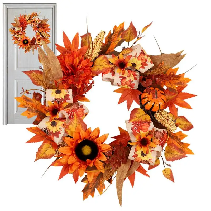 

Orange Front Door Wreath 40cm Thanksgiving Fall Decor Autumn Door Wreaths Multifunctional Front Door Autumn Decor Reusable