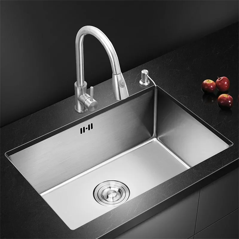 Stainless Steel Brushed Kitchen Sinks Handmade Single-slot Dish Washing Sink Household Built-in Dishwasher Kitchen Accessories