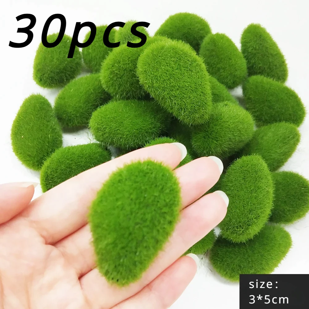For Garden and Crafting Fake Stone Simulation Plant DlY Decoration Creative Crafts Artificial Moss Rocks 30pcs Green
