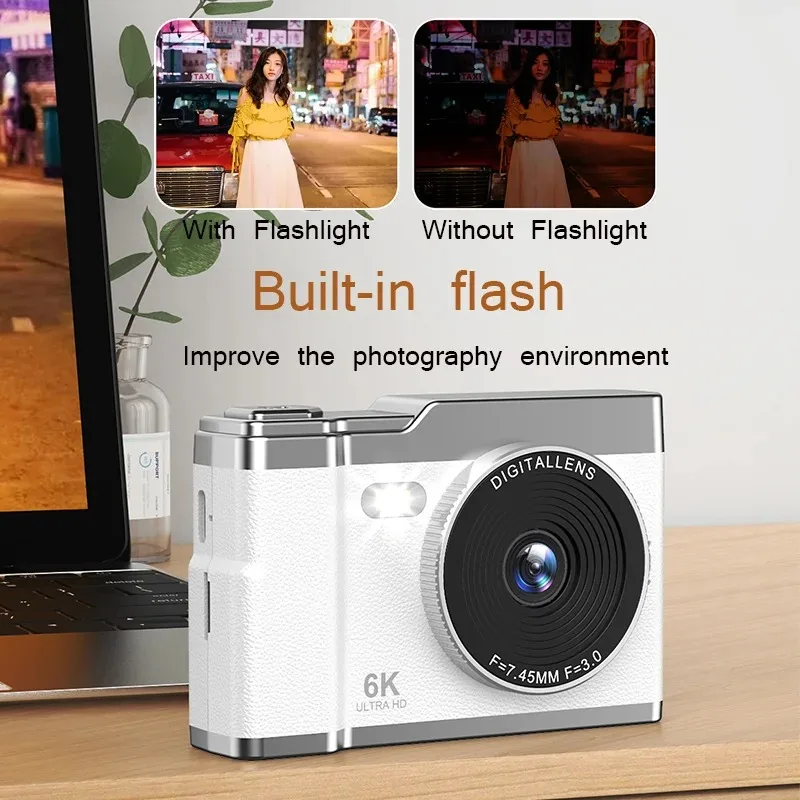 Digital Camera Full 4K 64MP 8X HD Video Image Stabilizer Dual Camera 2.4-inch IPS Screen Flashlight Lightweight For Students