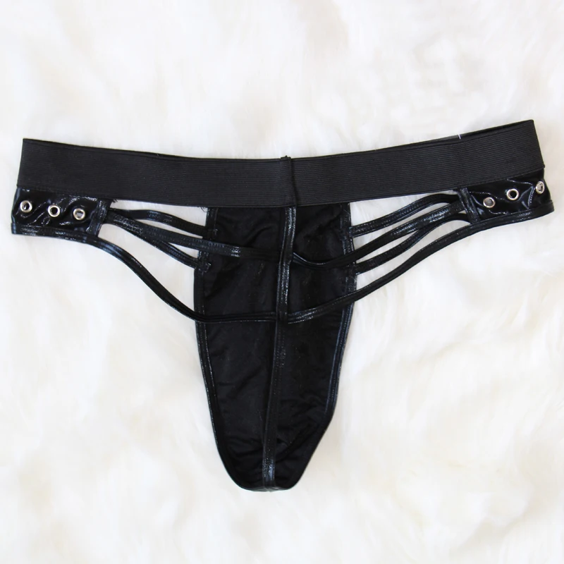 Men's Underwear Sexy G-Strings Thongs Bikini Pouch Underpants Leather Panty