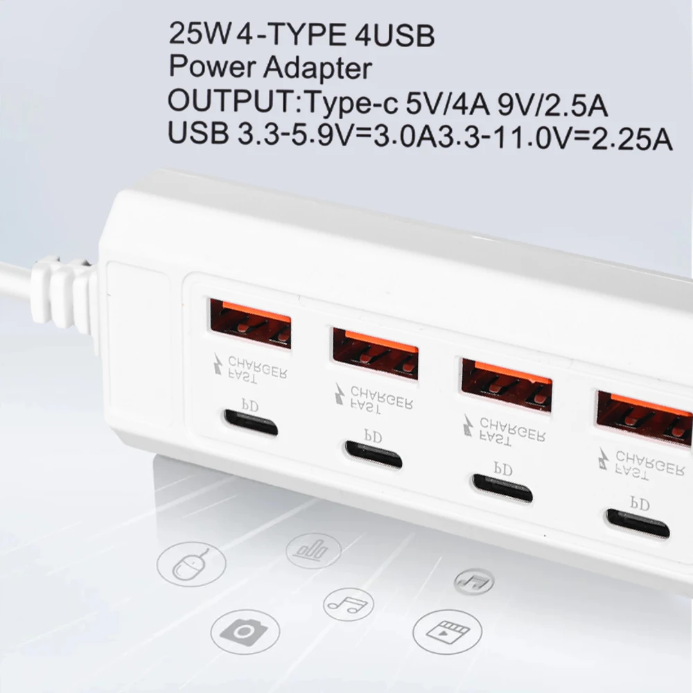 8 In 1 USB Electrical Socket 25W USB TYPE C Power Strip Charger Station Splitter for Tablet Laptop Mobile Phones Fast Charging