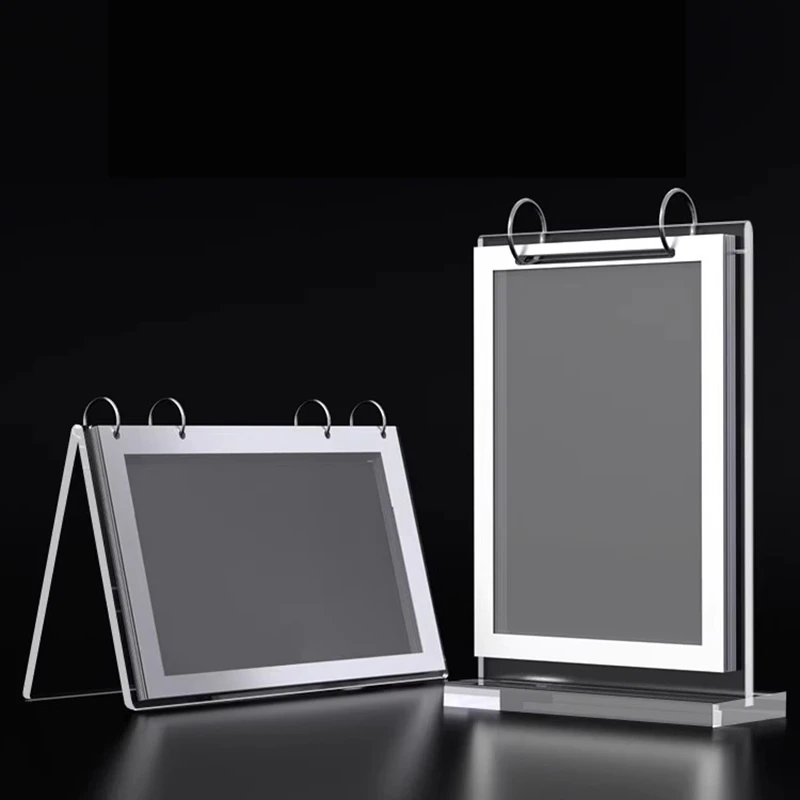 Espositore per Menu a fogli mobili su due lati in acrilico trasparente da tavolo espositore per segnaletica pubblicitaria di tipo verticale