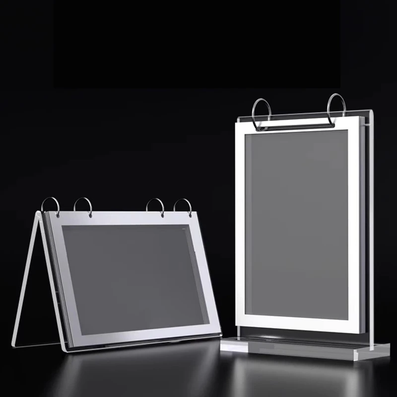 

Tabletop Acrylic Transparent Page Turning Two-Sided Loose-Leaf Menu Display Stand Vertical Type Promotion Advertising Sign Stand