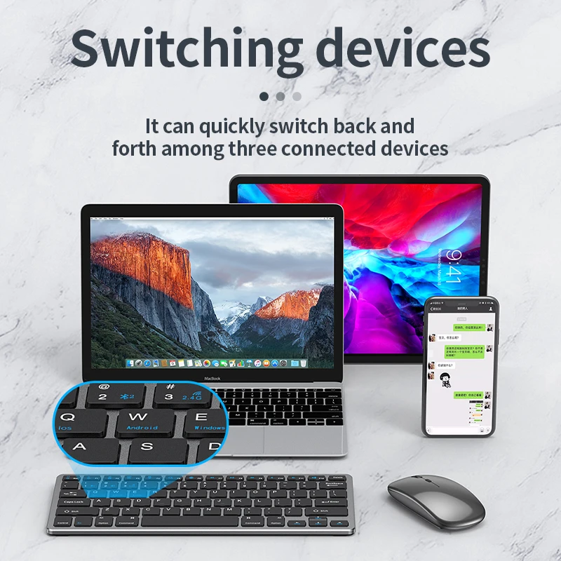 Bluetooth 5.0 & 2.4g Teclado sem Fio e Mouse Combinação Mini Multimídia Teclado Mouse Conjunto para Computador Portátil tv Ipad Macbook Android - Imagem 6