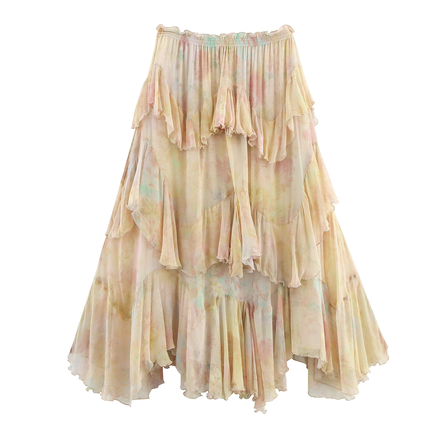 Women Summer Vintage Floral Printed Women Skirt Elegant Ruffle Hem Loose Irregular High Waist Midi Skirt Women Clothes 3694011 2