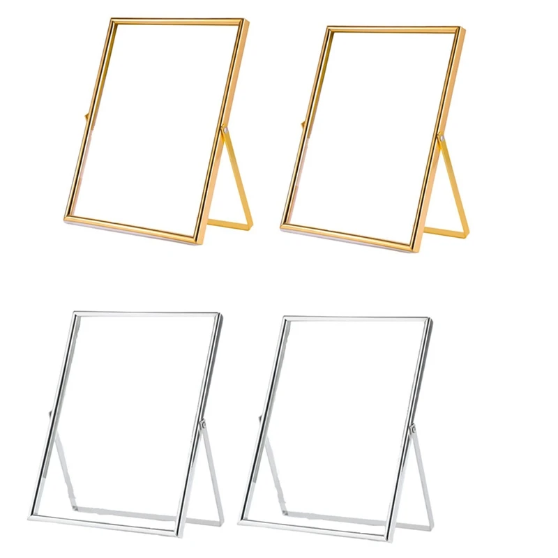 

Floating Picture Frame Set Of 2, Gift Metal Glass Photo Frames, For Tabletop Display Vertically