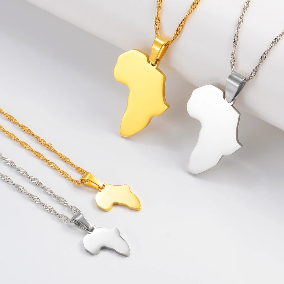 Yidan Madagascar Map Necklace Pendant - Gold Tone Chain, 19.6" Long, Unisex Jewelry Gift