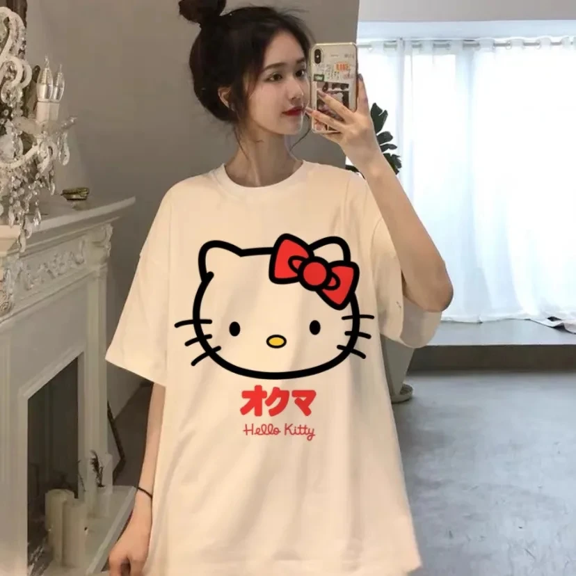 

Sanrio Japanese Anime Hello Kitty Clothes Funny Gothic Kuromi TShirt Loose Top Man Tee Y2k Couple Harajuku Short Sleeve T-shirt