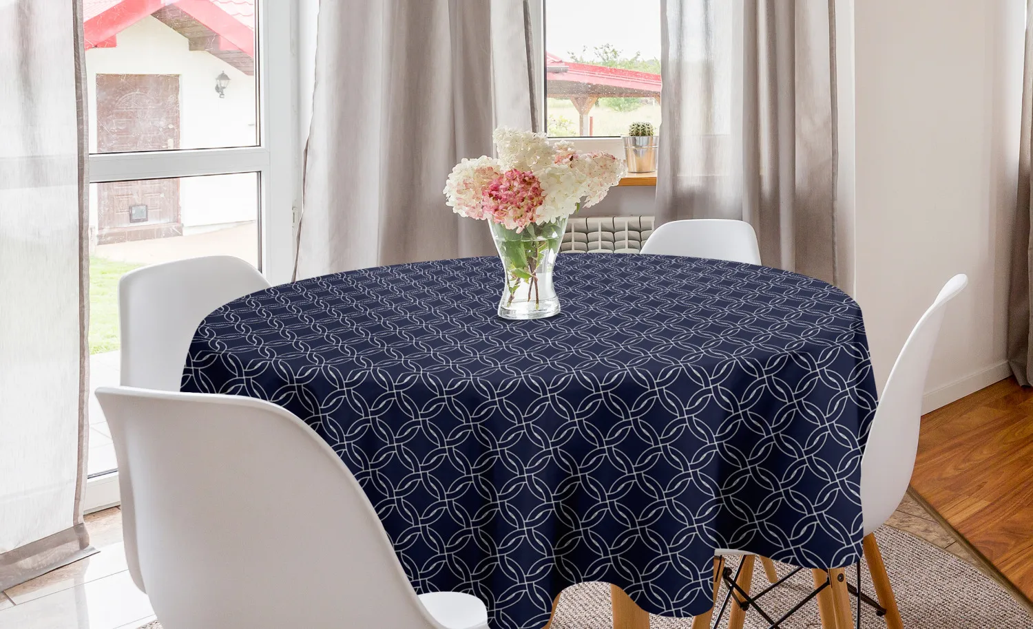 Navy Blue Round Tablecloth Abstract Geometric Tangled Circles Circle Table Cloth Cover for Dining Room Kitchen Decor & Party | Дом и сад
