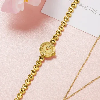 TIANBA 스위스 무브먼트 미니 컴팩트 여성용 원피스 시계, 18K 금도금 티타늄 합금 케이스, 고급 스트랩