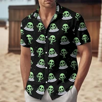 Funny Alien Graphic Shirts Oversized Men's Shirt 3d Printed Pattern Male Clothing Casual Lapel Tops Button Summer Apparel 1