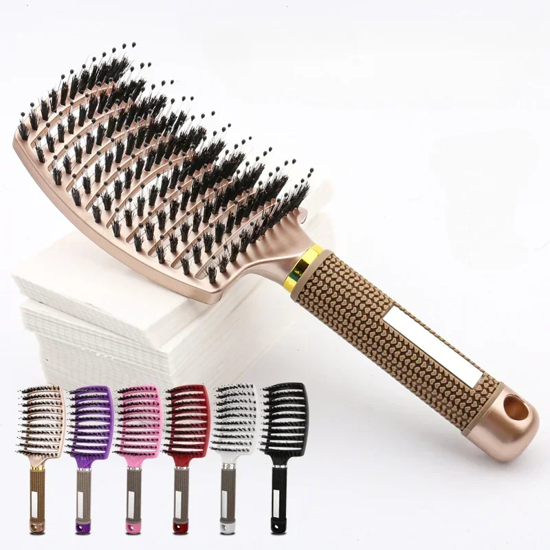 Curly Hair Detangling Brush with Scalp Massaging Bristles - Fluffy Salon Styling Tool