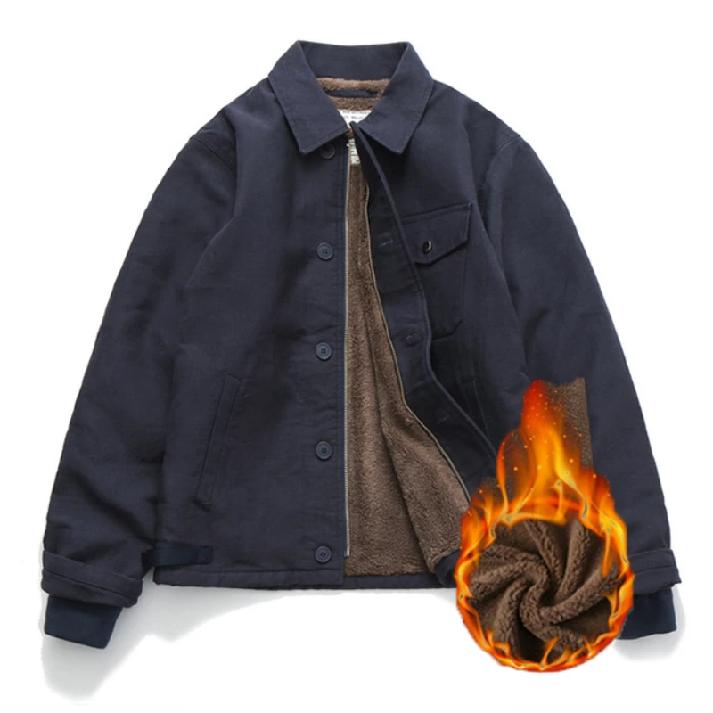 

Winter Men's Fleece Thickened Jacket Lapel Lamb Hair Multi-pocket Jacket Men's Retro Casual Fashion Thickened Jacket Ropa Hombre