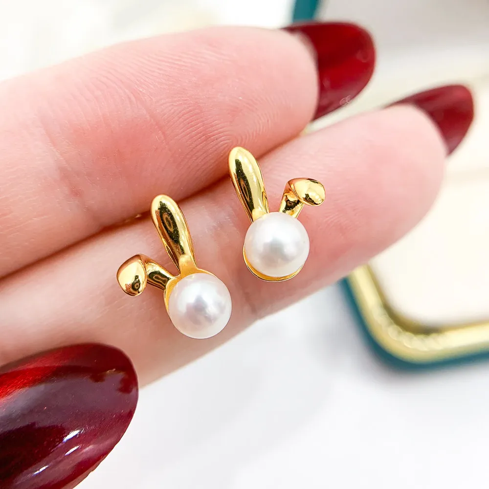 

DIY pearl earring accessories S925 sterling silver jewelry trendy rabbit earring female empty holder Fit 5-7mm beads