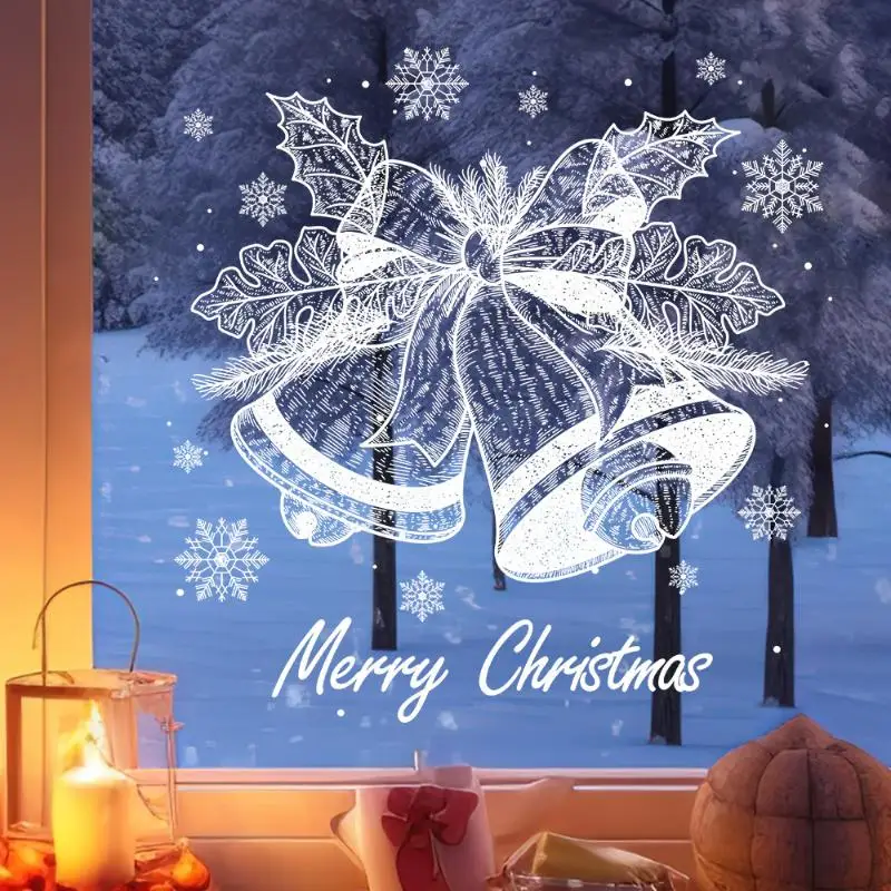 Christmas White Bell Snowflake Sticker Window Sticker Room Glass Door Sticker Window Decoration Sticker