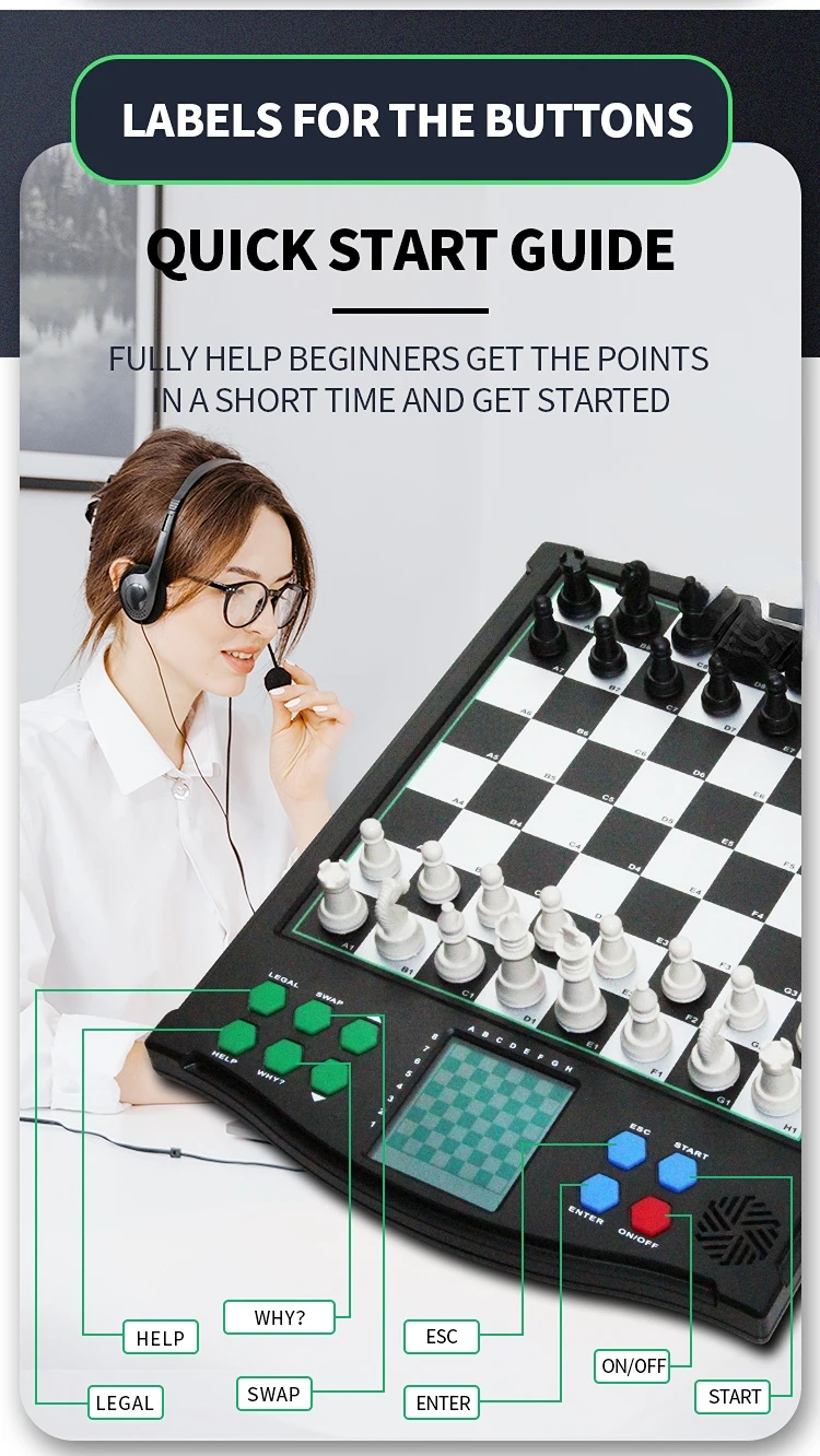 Iniciantes xadrez computador jogo de tabuleiro de xadrez eletrônico com  placa de xadrez e cartas de aprendizagem, para as crianças aprenderem um  jogo - AliExpress