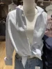 Blue Striped Blouse Shorts Set Woman Lapel Pocket Loose Shirt Drawstring Buttons Straight Short Pants Casual 2 Pieces Set Outfit 4