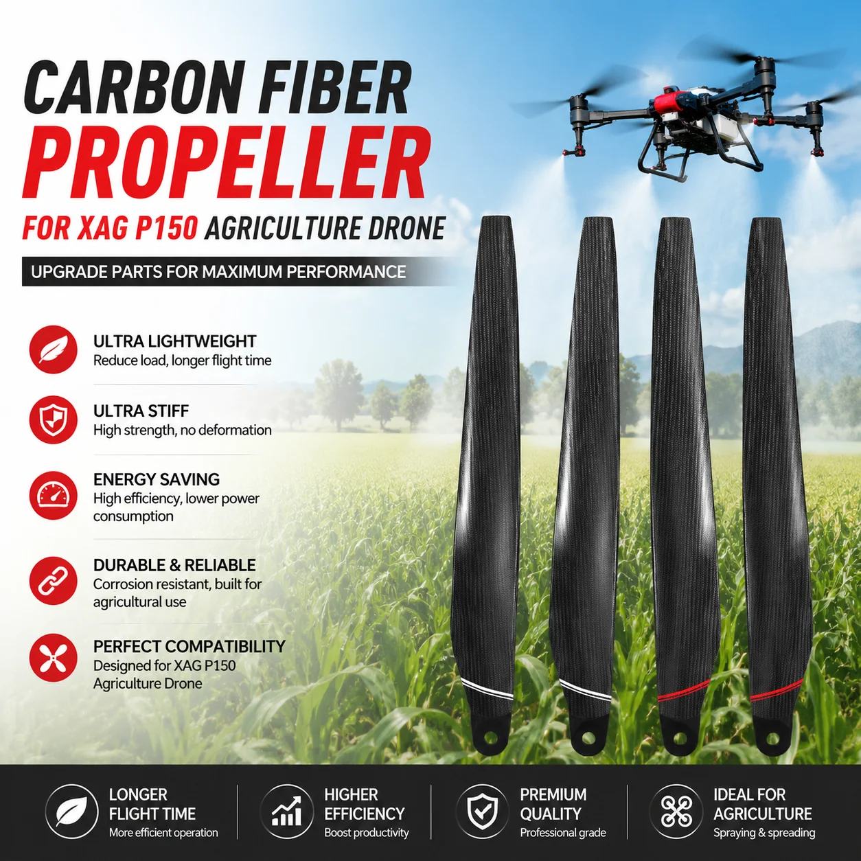 Ultraleichter, Ultra-Stabiler, Energiesparender Kohlefaser-Propeller für XAG P150 Landwirtschaftsdrohne Upgrade-Teile