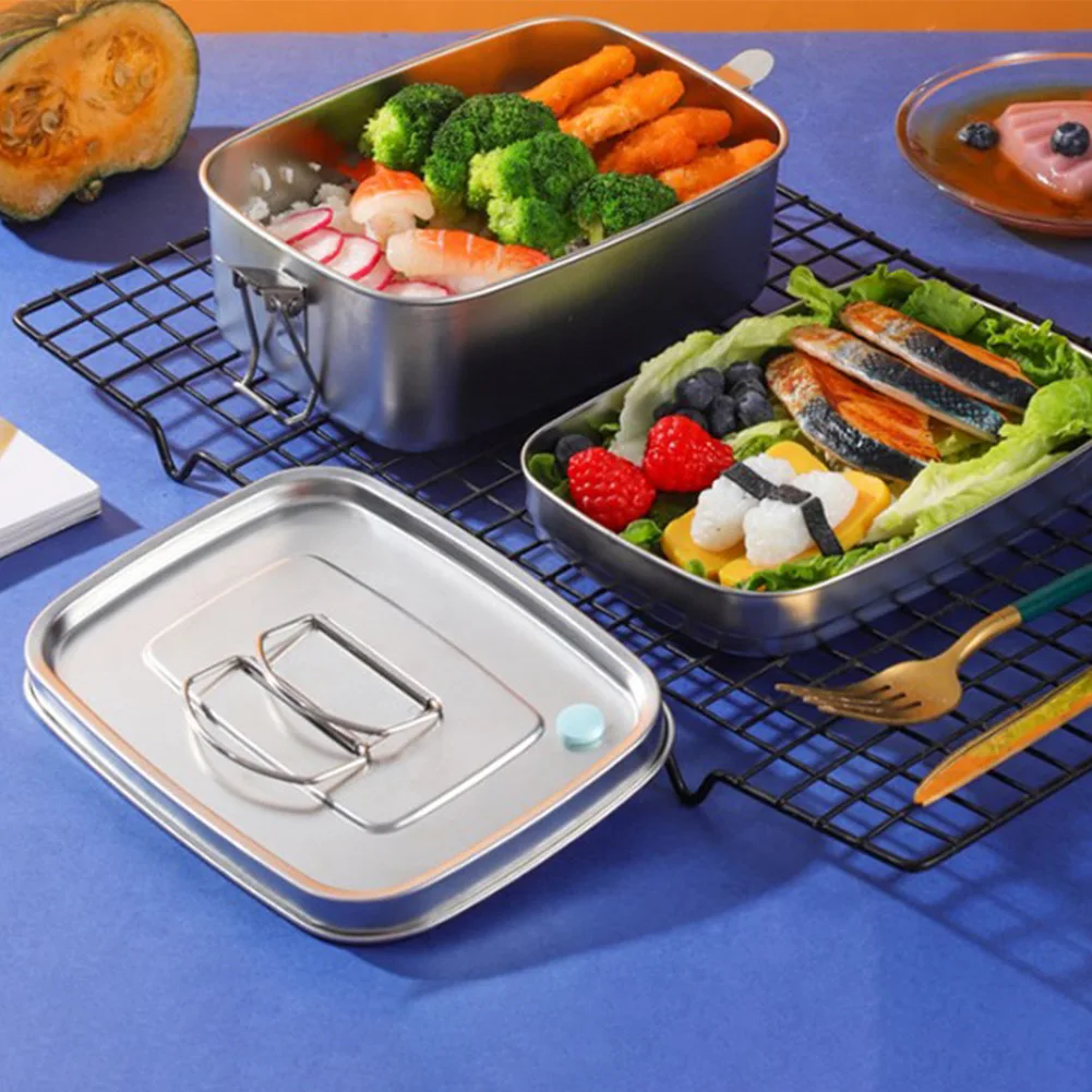 

Квадратная герметичная коробка Bento из нержавеющей стали, Ланч-бокс для еды, фруктов, кухонный герметичный контейнер, 1100 мл Ланч-бокс, термостойкие коробки