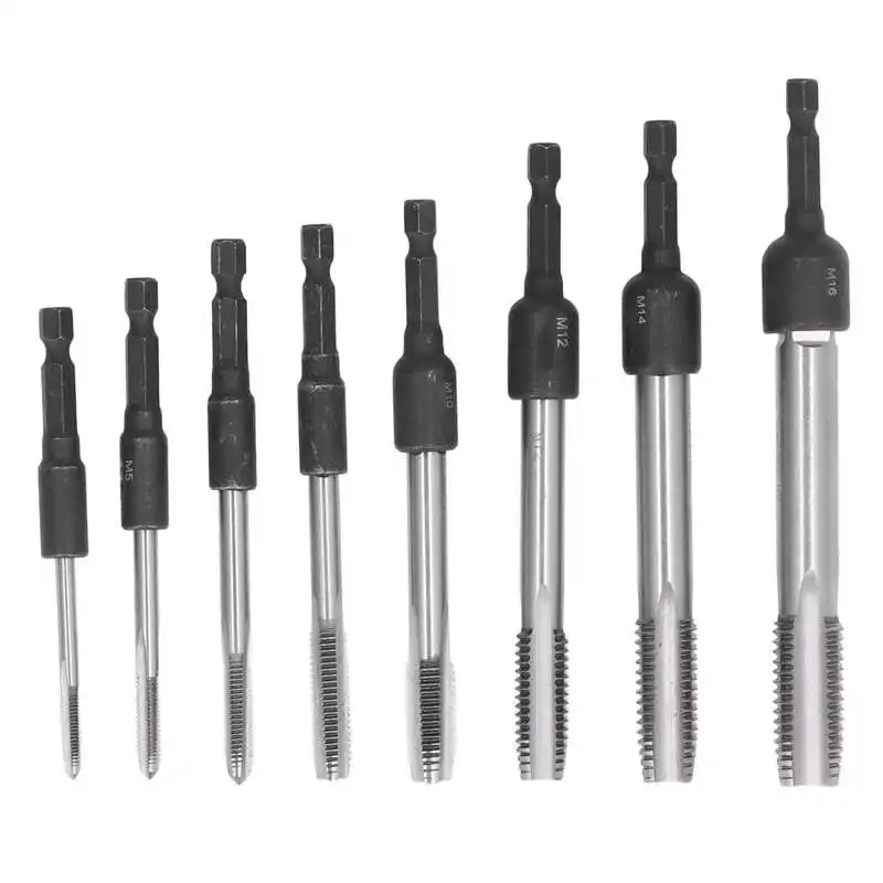 

16Pcs Tap Socket Set Machine Lengthened Tapping Chuck 1/4in Hex Shank Steel Hand Tools Tap Socket