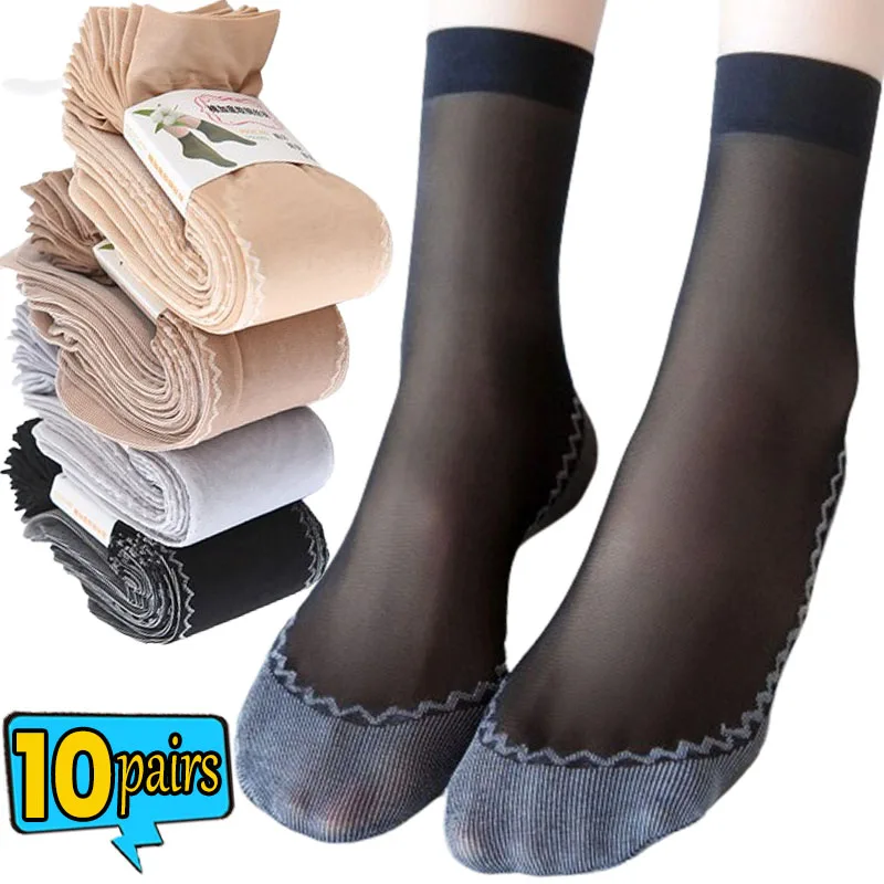 

Women's Spring Summer Soft Socks Velvet Silk Socks Non-Slip Bottom Splice Transparent Ladies Ultrathin Breathable Sock Hosiery