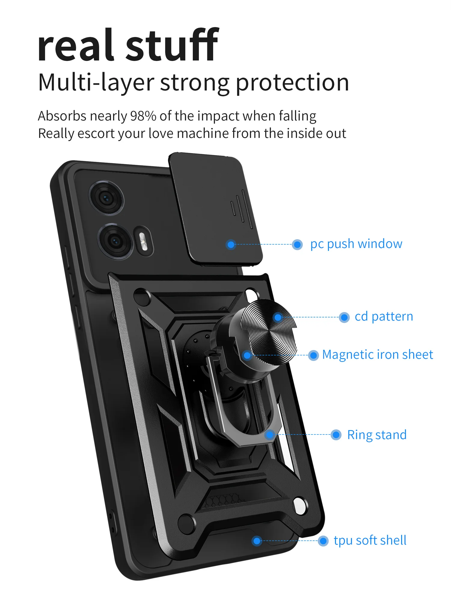 Enhanced Protective Ring Stand Case with Slide Camera Shield for Motorola Moto Edge 50 Fusion