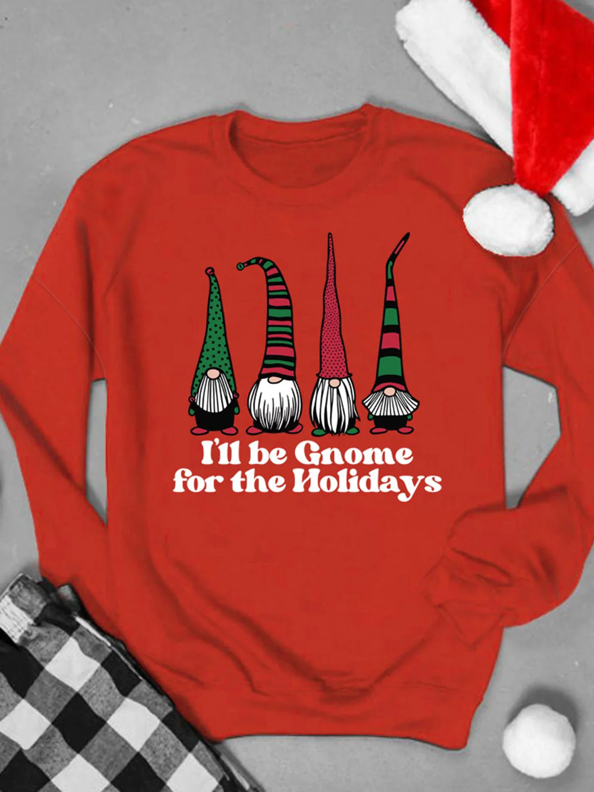 

Merry Christmas I'll Be Gnome For The Holidays Sweatshirt Girl Print T-shirts Women Kawaii Y2K Female Tops Tee Harajuku Clothing