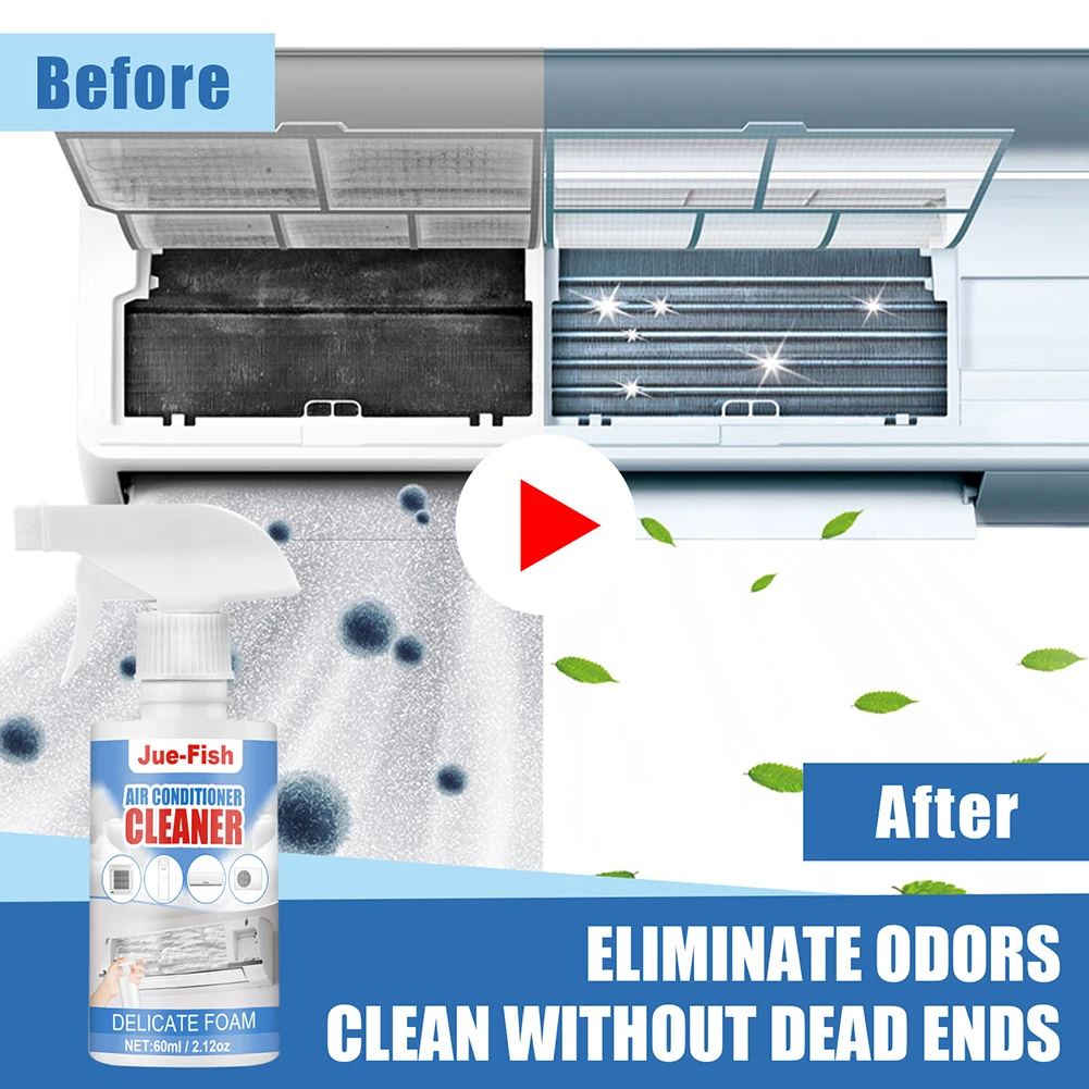 Air Conditioning Cleaner 60ml Foaming Sprayer Air Conditioner Cleaner No Disassembly Wash-free Deodorizer Air Conditioner Coil Condenser Cleaning Tools