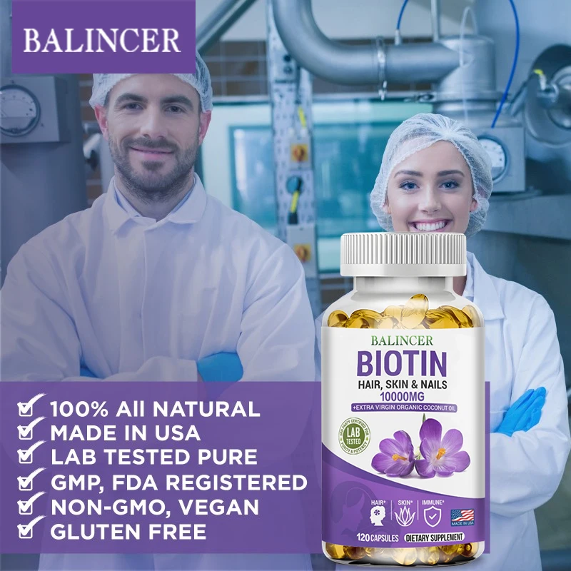 Biotin Capsules Balincer Energy Eye Skin Hair Nail Health Supplement 120 Vegetarian Capsules
