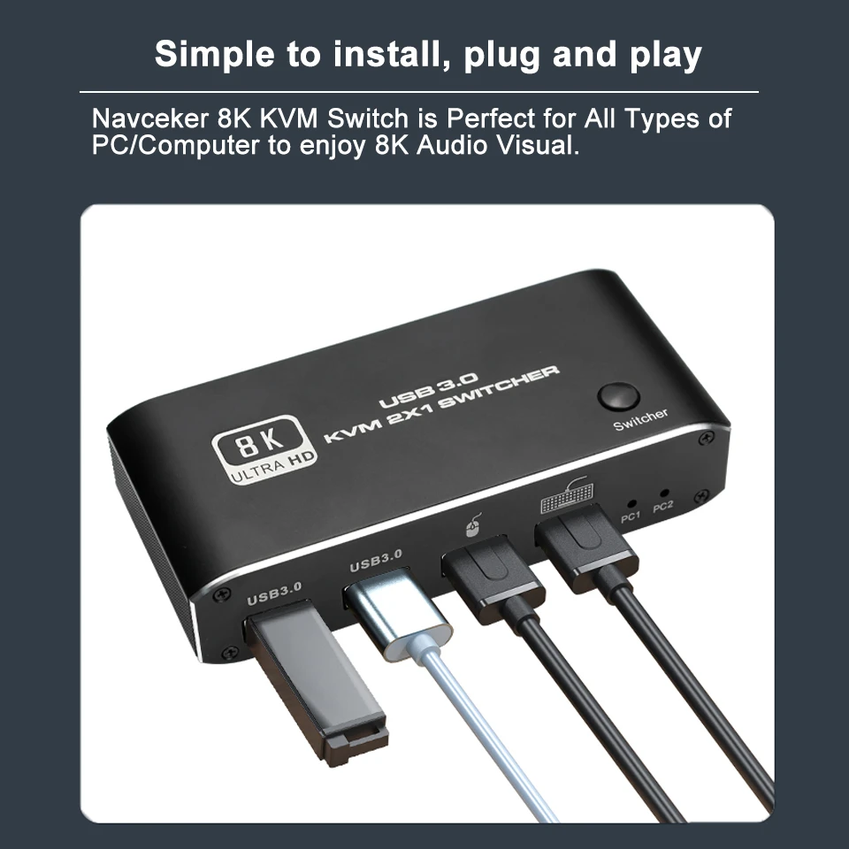 Navceker HDMI 2.1 KVM Switch 4K 120Hz HDMI USB 3.0 KVM Switch USB 8K 60Hz  1080@240Hz USB KVM Switcher HDMI with USB 3.0 port PC Navceker HDMI 2.1 KVM Switch 4K 120Hz HDMI USB 3.0 KVM Switch USB 8K 60Hz  1080@240Hz USB KVM Switcher HDMI with USB 3.0 port PC