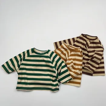 2025 Autumn New Children Loose Casual T Shirts Baby Boys Girls Cotton Striped Bottoming Shirt Toddler Kids Dolman Sleeve Tops