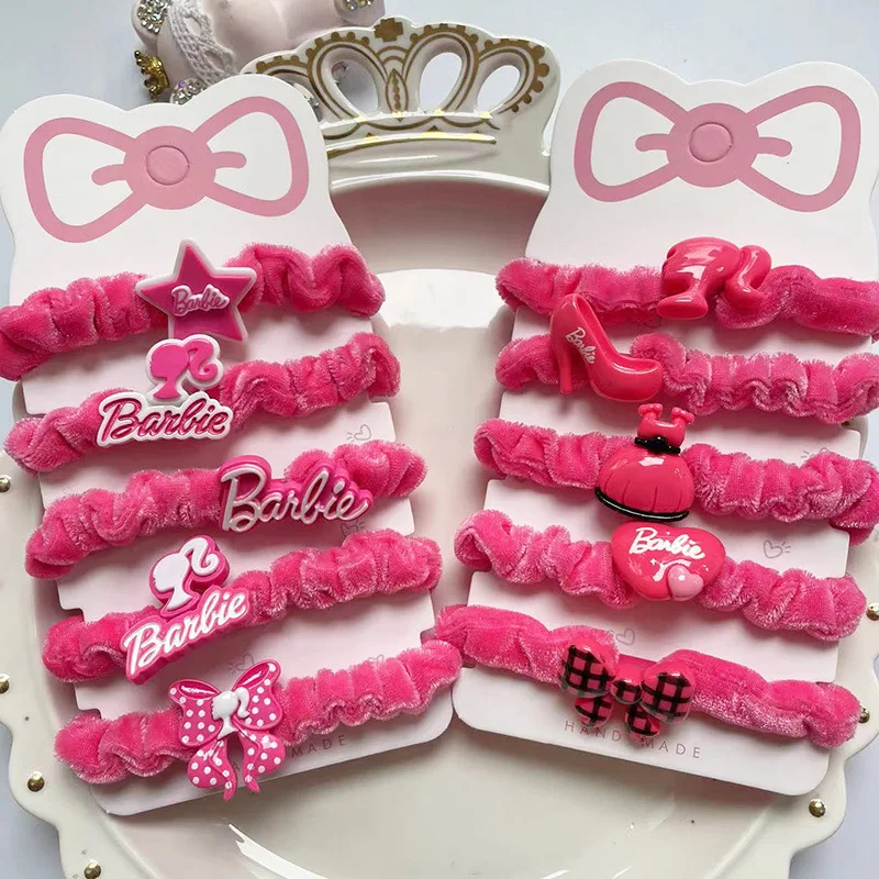 

Miniso Barbie Plush Hairties Kawaii Bracelets Soft Ponytail Band Trendy Movie Decoration Hairbands Stylish Cute Girls Kids Gifts