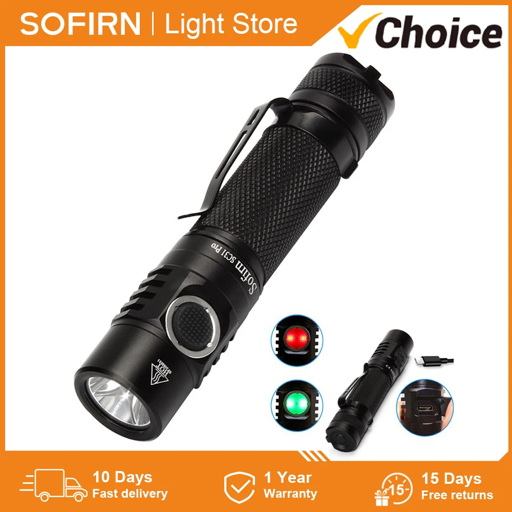 

Sofirn SC31 Pro Powerful 2000LM 18650 Flashlight 6500K SST40 5V/2A Portable Rechargeable LED Lantern USB C Torch Anduril 2.0