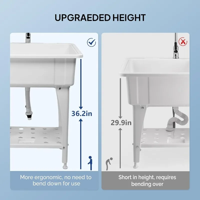 Spacious White Utility Sink Laundry Tub for Laundry Room, Garage Washing Station, Slop Sink, Freestanding Sink White 2