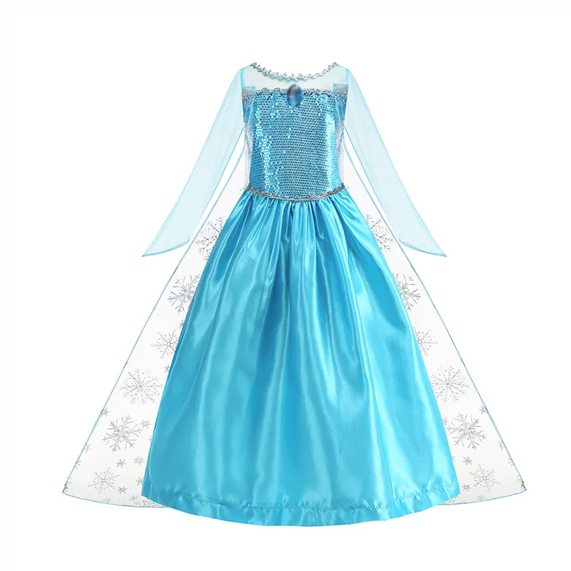 Disney Frozen Elsa Anna Princess Dresses Girls Mesh Sequin Dress Kids Cosplay Snow Queen Costumes Carnival Birthday Party Gowns