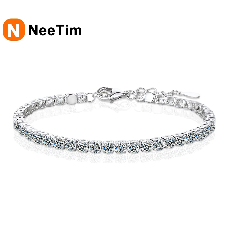 NeeTm 3mm Full Moissanite Sparkling Diamond Tennis Bracelet For Women 925 Sterling Silver Engagement Wedding Party Fine Jewelry NeeTm 3mm Full Moissanite Sparkling Diamond Tennis Bracelet For Women 925 Sterling Silver Engagement Wedding Party Fine Jewelry