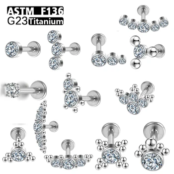 ASTM F136 티타늄 라브렛 스터드 립 링, 비강 네일 지르콘 이어 스터드, 연골 나선 로브 소콘 귀걸이, 바디 피어싱 쥬얼리