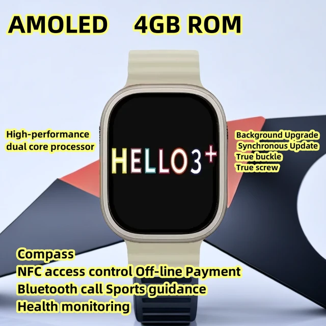 Hello Watch 3 Plus Ultra Smartwatch 2023 AMOLED 4GB ROM Compass Local Music  reloj hombre Watch