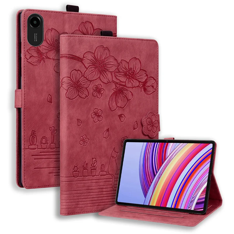 Elegant 11'' Protective Magnetic Flip Tablet Case with Pen - Cat Design