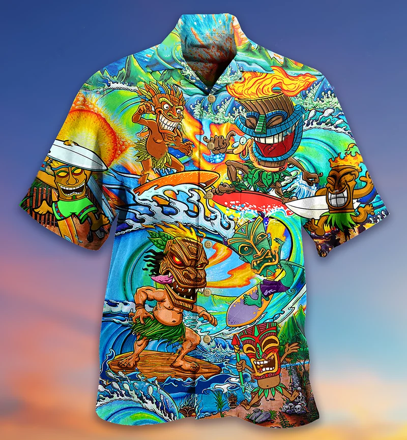 Hawaiian Shirt Men 3D Print Short Sleeve Cuban Tops Oversize Beach Bar Wear Summer Vacation