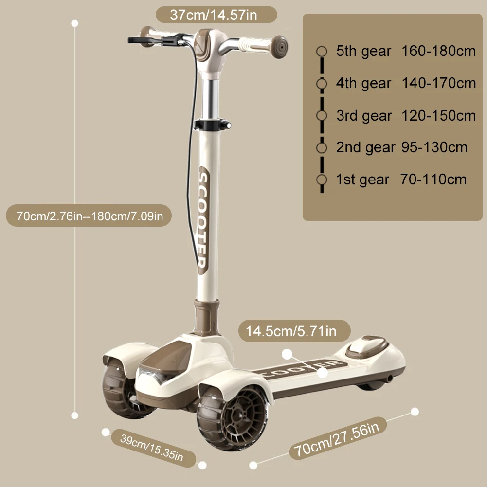 Outdoor Kick Scooter 3 Wheel Scooter Adjustable Youngsters Adult With Handbrake Foldable Flash for 5-18 Year Old