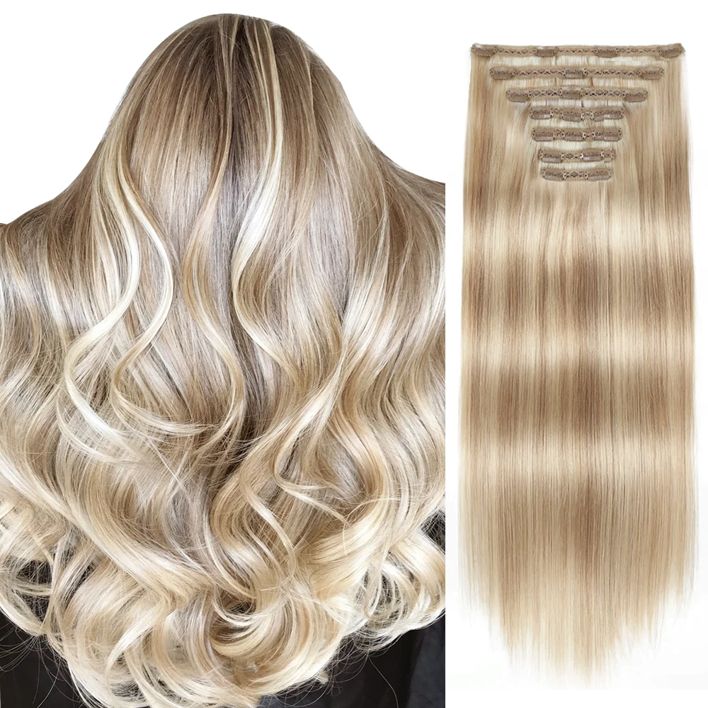 YGP 7PCS With 20 Clips Clip In Hair Extensions Human Hair F6/613# Light Brown Light Blonde Invisible Remy Extensions