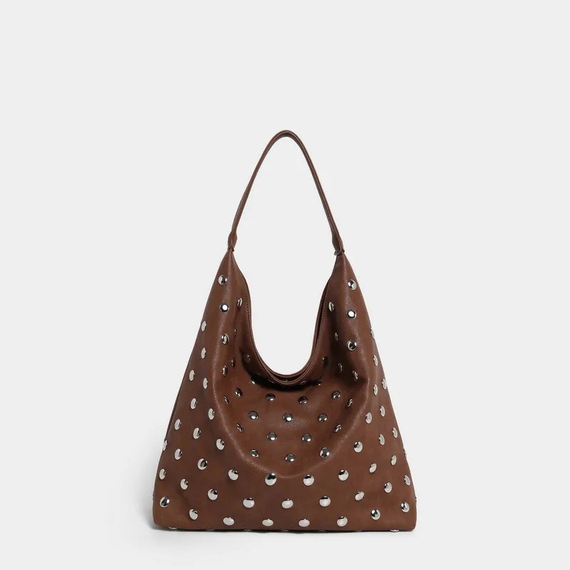 Fashion Hollow Rivet Large Capacity Tote Bag Hobos Women Handbags Luxury Soft Pu Leather Shoulder Bags Trend Big Shopper Purses