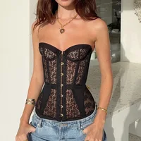 Corsets et Bustiers Amincissants en Dentelle d'Été pour Femmes, Style Streetwear, Hauts Sexy à Bandes, Chemises et Blouses 3