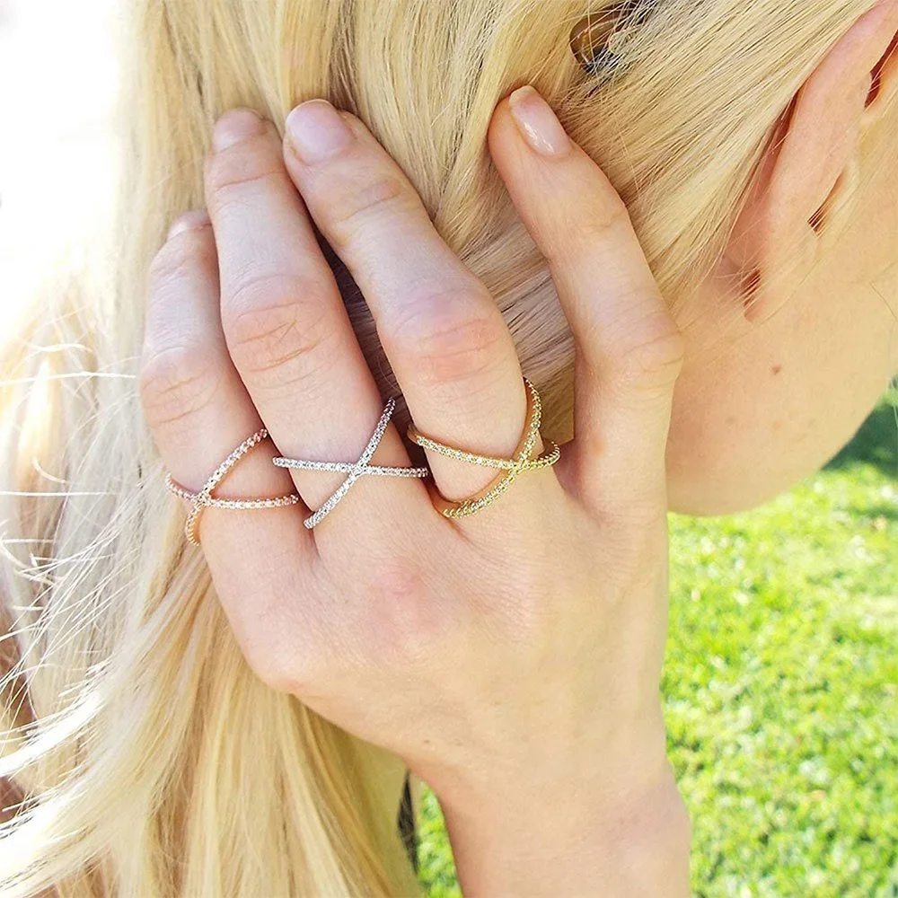 Trumium 925 Sterling Silver Criss Cross Rings CZ Eternity