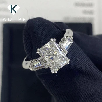 1/2/3/4Carat Radiant Cut Full Moissanite Engagement Ring with Tapered Baguette Shape Diamond S925 Silver Wedding Rings for Women 1