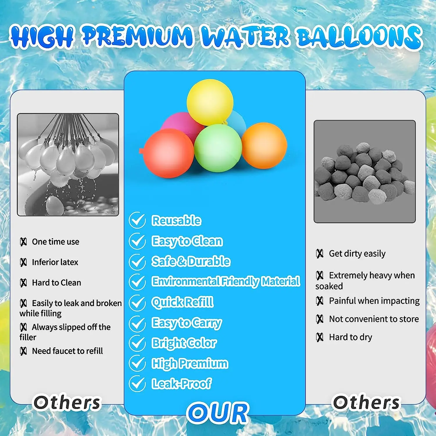 12/24 Pcs Reusable Water Balloons Refillable Water Balloon Quick Fill Self Sealing Bomb Splash Balls Swimming Pool Toys
