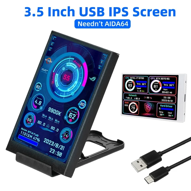 3.5 Inch IPS Type C Secondary Screen for Computer CPU GPU RAM HDD Display 320*480 USB LCD Monitor Freely AIDA64 Windows 10 11 1
